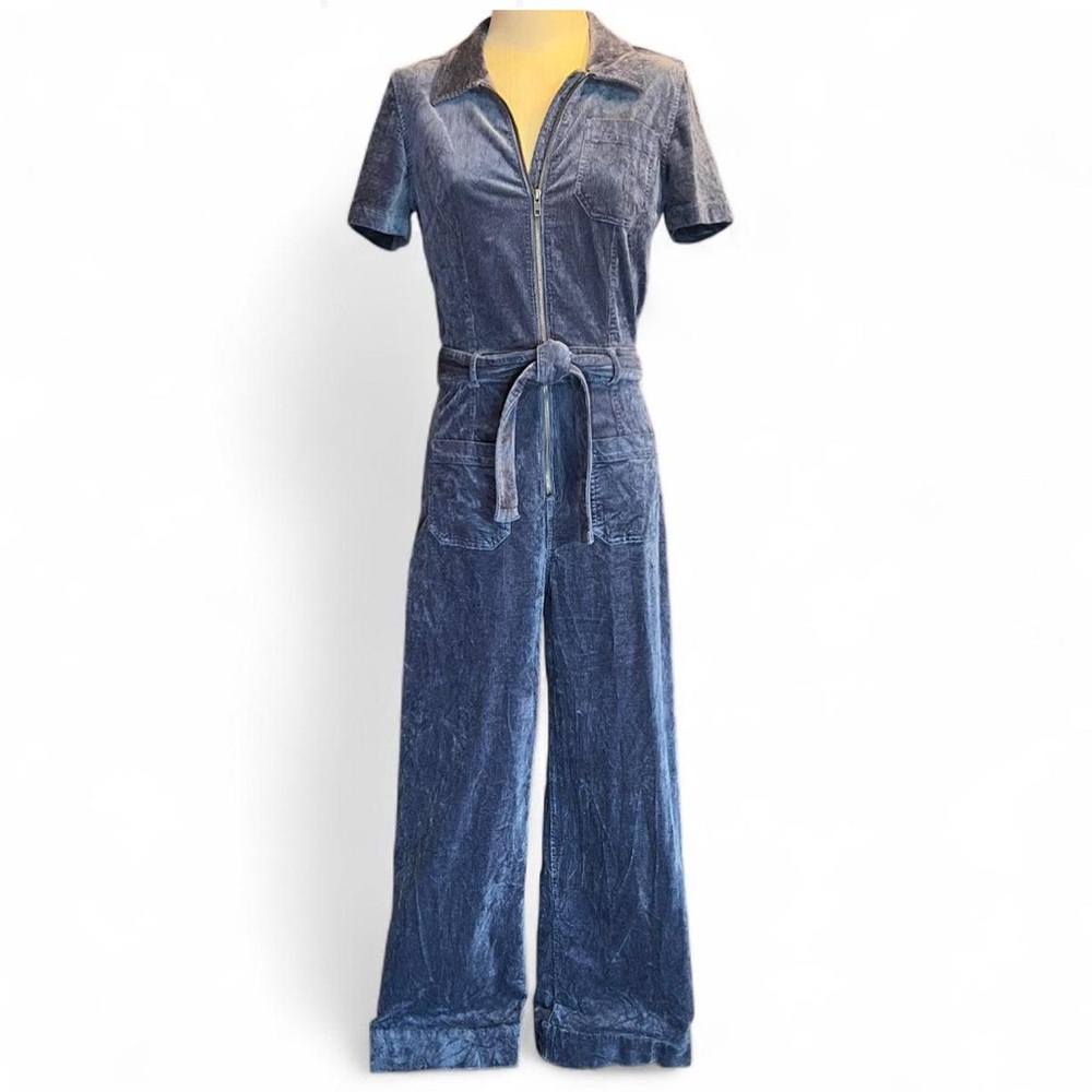 💎Anthropologie Maeve Corduroy Blue Jumpsuit with Belt - Picture 2 of 6